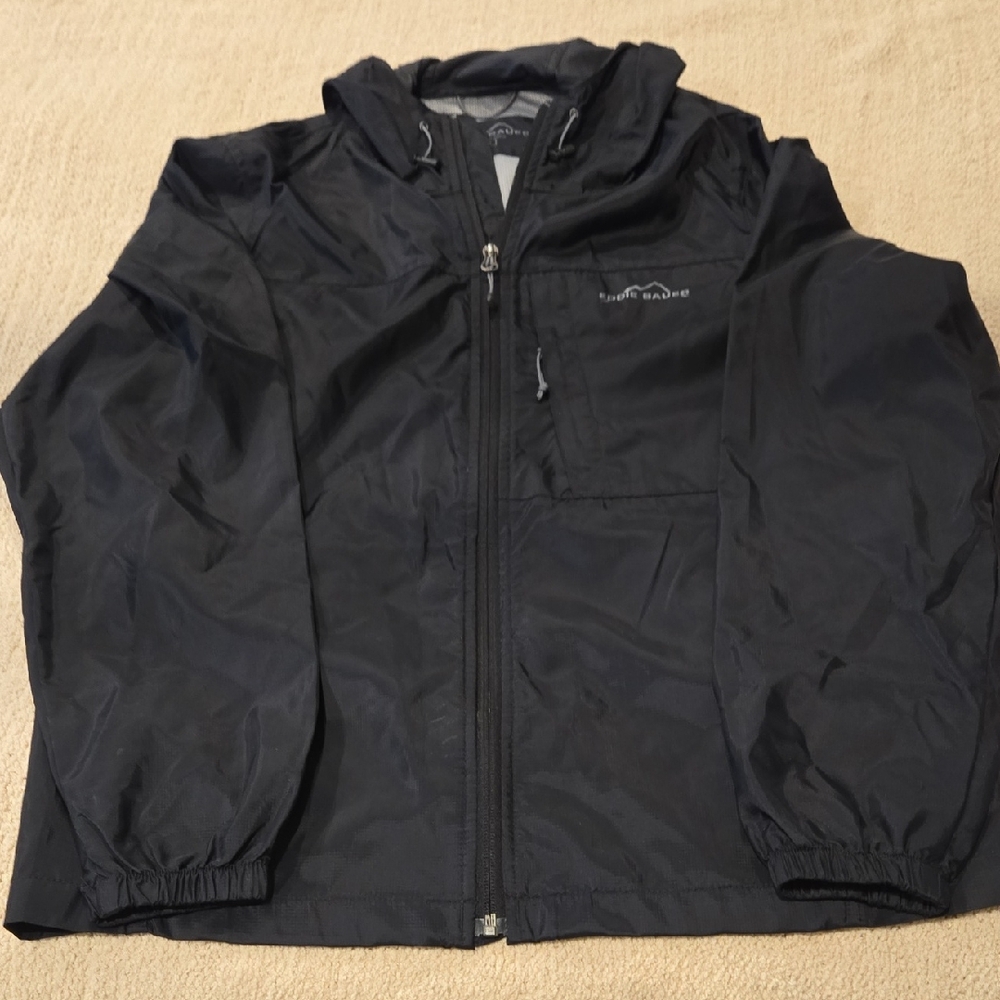 Eddie Bauer Black Hooded Rain Jacket